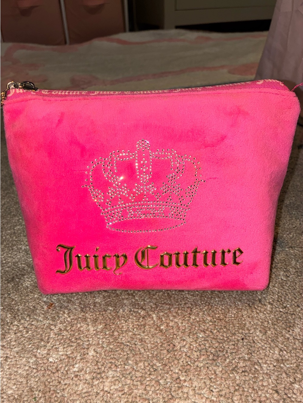 Juicy Couture Hot Pink Velvet Cosmetic Case with Rhinestone Crown